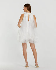 White Halter Neck Flowy Petal A Line Mini Dress