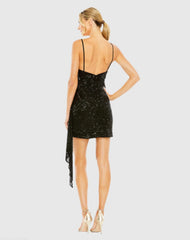 Black Sequined Cowl Neck Mini Dress