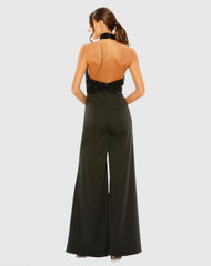 Black Sequined Cross Neck Halter Jumpsuit