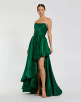 Green Strapless Ruched High Low Gown