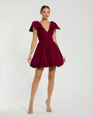 Red Shoulder Bow Velvet Bubble Mini Dress