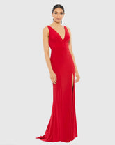 Red Sleeveless V Neck Jersey Gown