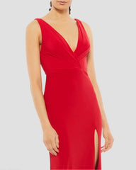 Red Sleeveless V Neck Jersey Gown