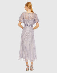 Purple Embellished Short Sleeve Empire Waist Dress