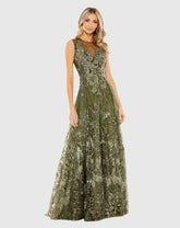 Green Embellished Embroidered Sleeveless A Line Gown