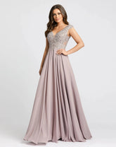 Light Purple Applique Cap Sleeve Bodice Flowy Gown