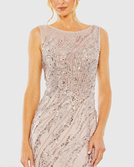 Pink Sleeveless Embellished Boat Neck Gown