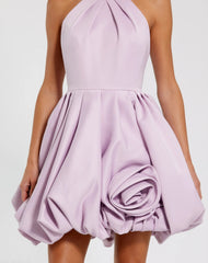 Purple Halter Neck Bubble Hem Satin Mini Dress