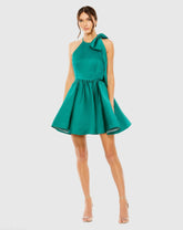 Green High Neck Bow Detail Mini Dress