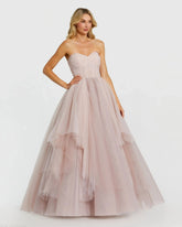 Pink Strapless Bustier Twist Top Ruffle Ballgown