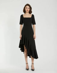 Crepe 3/4 Sleeve Asymmetrical Hem Dress