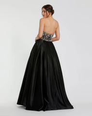 Black Strapless Embellished Top Satin Ballgown