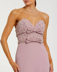 Pink Strapless Rhinestone Bodice Crepe Gown