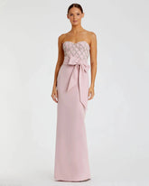 Embellished Strapless Bustier With Bow Crepe Gown