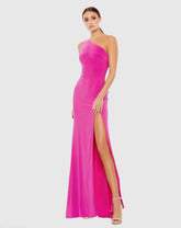 Pink Jersey One Shoulder Draped Back Gown