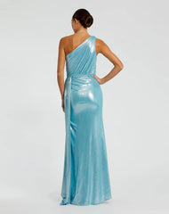 Blue One Shoulder Draped Gown - FINAL SALE