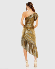 Gold One Shoulder Flutter Sleeve High Low Dress - Final Sale