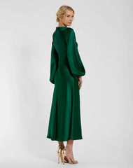 Green High Neck Long Sleeve Crystal Detail Dress