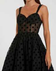 Black Polka Dot Net Bustier A-Line Midi Dress