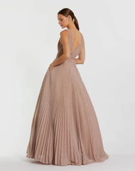 Pink Shimmering Pleated Sleeveless Gown
