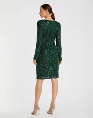 Green Long Sleeve Embellished Sequin Cocktail Dress - FINAL SALE