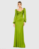 Green Sweetheart Neckline Puff Sleeve Gown
