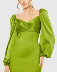Green Sweetheart Neckline Puff Sleeve Gown