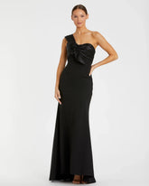 Black One Shoulder Draped Trumpet Gown