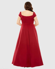 Red Cap Sleeve Square Neck Ball Gown