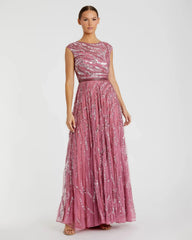 Pink Cap Sleeve Embellished Evening Gown