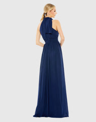 Navy High Neck Chiffon Gown