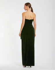 Green Strapless High Slit Draped Velvet Gown