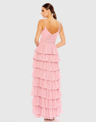 Pink V-Neck Sleeveless Gown with Ruffled Skirt
