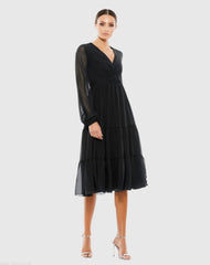 Ruched V-Neck Tiered Midi Dress - FINAL SALE