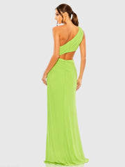 Green Cut Out One Shoulder Ruched Back Gown