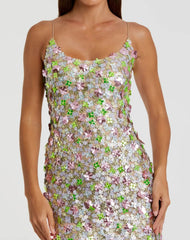 Multicolor Sleeveless Floral Paillette Embellished Mesh Gown