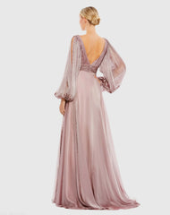 Purple Chiffon Open Sleeve A Line Gown - FINAL SALE