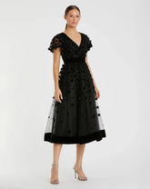 Black Embellished Butterfly Sleeve Velvet Hem Midi Dress