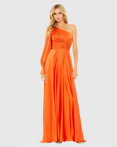 Orange One Shoulder Bishop Sleeve Flowy Gown - FINAL SALE