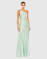 Green Beaded One Shoulder Column Gown