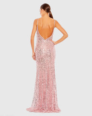 Pink Embellished Plunge Neck Sleeveless Trumpet Gown