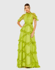 Green Chiffon Flutter Sleeve Gown