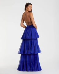 Blue One-Shoulder Tiered A-Line Chiffon Gown