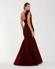 Dark Velvet One Shoulder Trumpet Gown With Flowers