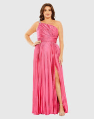 One Shoulder Embellished Pleated Sleeveless Gown