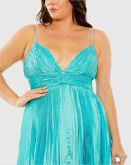 Blue Rhinestone High Low Pleated Gown - FINAL SALE