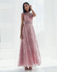 Embroidered Cap Sleeve A Line Gown