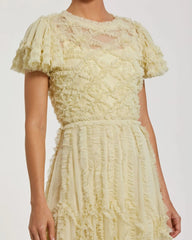Yellow A-line Micro Ruffle Midi Dress