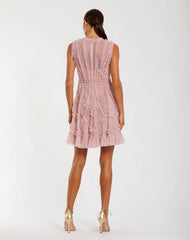Pink High Neck Sleeveless Micro Ruffle Mini Dress