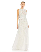 Ivory Embroidered High Neck Sleeveless Ruffled Gown - FINAL SALE